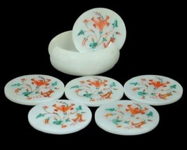 Buy Marble Coasters Set Inlay With Natural Stones Floral Art Cyber Monda... - $295.81