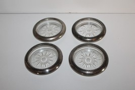 Set of 4 VTG Leonard Silver Plated Glass Starburst Coasters Set Italy MC... - $14.84