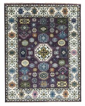 EORC Buy Hand-Knotted Wool Purple/Ivory Traditional Classic Kazak Collection Rug - £2,234.65 GBP