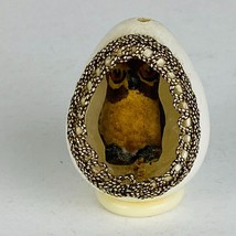 Hollow Faux Plastic Egg Gold Metallic Trim Hole With Two Tone Owl Bird Figure - £6.69 GBP