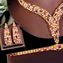 4 PCS Shiny Multicolor Cubic Zirconia Nigerian Dubai Luxury Heavy Bridal Wedding - £60.15 GBP