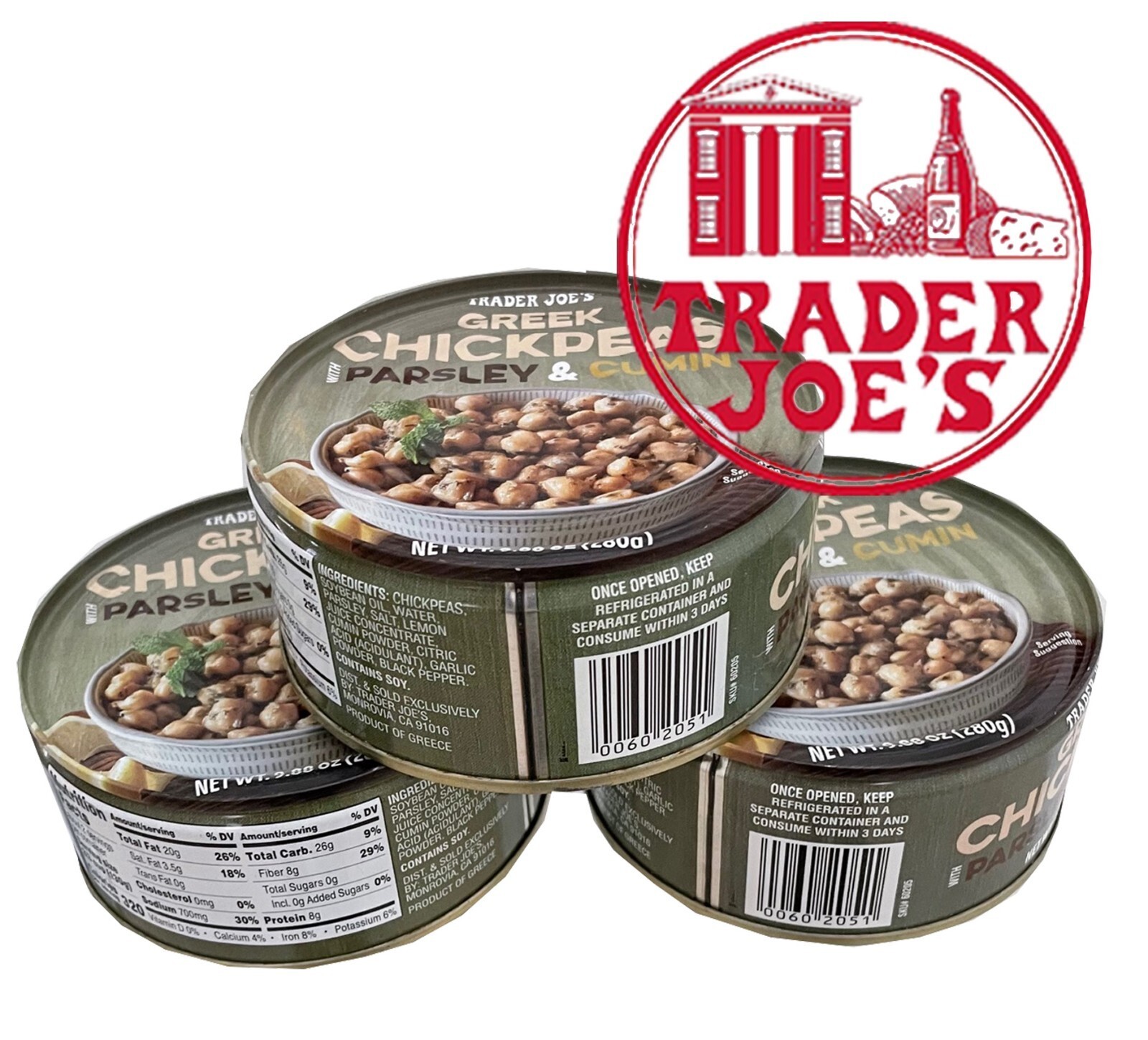 3 Packs Trader Joe&#39;s Greek Chickpeas with Parsley &amp; Cumin 9.88 Oz.Each - $20.50