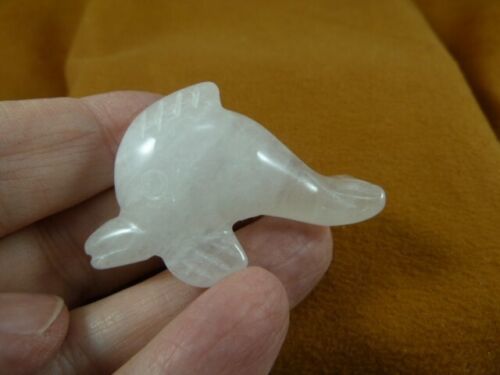 Y-DOL-SW-581) white quartz DOLPHIN GEMSTONE porpoise carving FIGURINE do... - $11.13