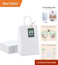 Elegant 20-Pack White Kraft Paper Bags with Handles - Perfect for Gifts ... - $17.77