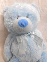 Baby Ganz My First Teddy Bear Blue Lovey Soft Squishy Plaid Bow Blue Eyes 14&quot; - £17.45 GBP