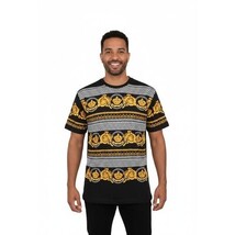 Men LAVERITA European Fashion Crew Shirt Rhine Stones Crown Floral 12087 Black image 8
