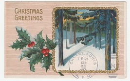 Vintage Postcard Christmas Holly Forest in Snow 1912 Embossed - £5.41 GBP