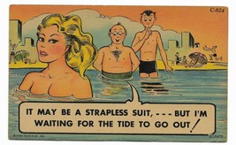 1952 Linen Curt Teich Comic Postcard- C-824 swimming lady beach - $9.99