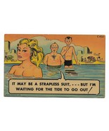 1952 Linen Curt Teich Comic Postcard- C-824 swimming lady beach - $9.99