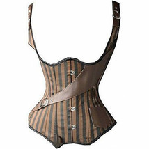 Steampunk Vest Corset Large Pinstripe Underbust Corset Steel Boned Lace Up  - £34.65 GBP