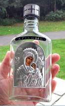 7&quot; Large Glass Holy Water Bottle SILVER Metal icon Our Lady of Perpetual... - £55.94 GBP