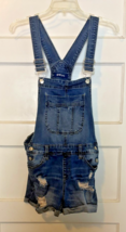 Blue Spice Distressed Denim Overall Shorts Size 7 - $25.10