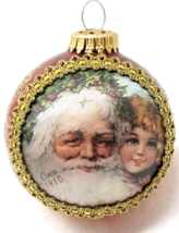 Santa Little Girl Christmas Ornament Glass Glitter Round Victorian 1998 Vintage - £9.83 GBP