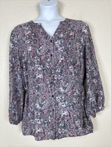Terra &amp; Sky Womens Plus Size 2X Pink Paisley Button Up Tie Shirt Long Sleeve - £11.12 GBP