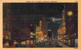 Fourth Avenue at Night Loews Theater Louisville Kentucky 1947 linen post... - $6.44