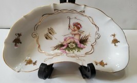 Cherub Crescent Bone Dish Lenwile Ardalt Gold Trimmed Butterflies Flowers - £18.40 GBP