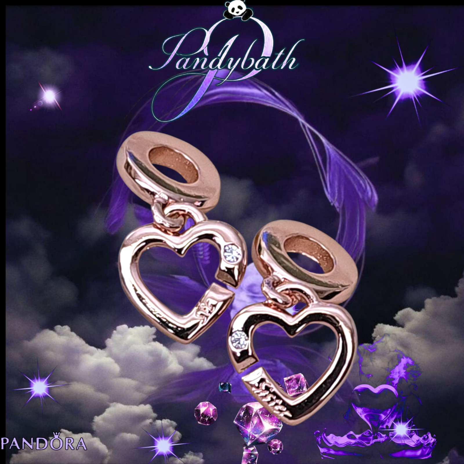 PANDORA Rose Gold Linked Sister Hearts Split Charms 789538C01 US SELLER Item image 5