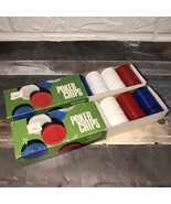 Lot Of 2 1950s Tri-State Plastic Poker Chips 100 Red White Blue Interloc... - $31.82 CAD