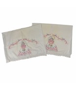Vintage Hand-Embroidered Pillowcases Crochet Edge Set of 2 Girl with Bas... - $332.16 MXN