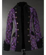 Black Purple Brocade Goth Victorian Jacket Steampunk Short Pirate Prince... - £96.43 GBP