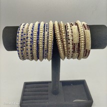 13 Red Blue White Bangle Bracelet Set Layered Rhinestone Faux Pearl Embellished - £13.98 GBP