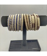 13 Red Blue White Bangle Bracelet Set Layered Rhinestone Faux Pearl Embe... - £14.01 GBP