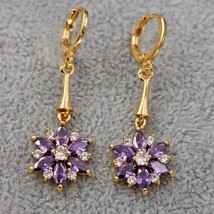 2.5 CT Simulated Amethyst Drop Cluster Hoop Earrings Yellow Gold Plated Silver - £114.60 GBP