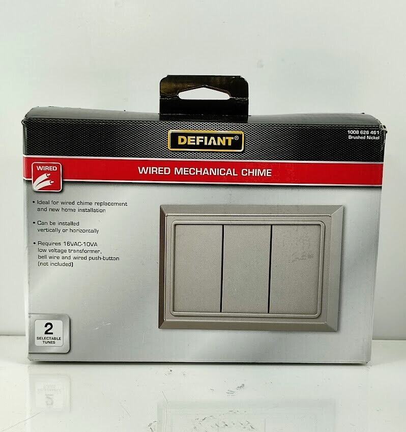 Defiant Wired Mechanical Doorbell Chime Brushed Nickel Selectable Tunes