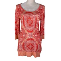 Soft Surroundings Sweater Small Tunic Crew 3/4 Sleeves Orange Floral - £22.91 GBP
