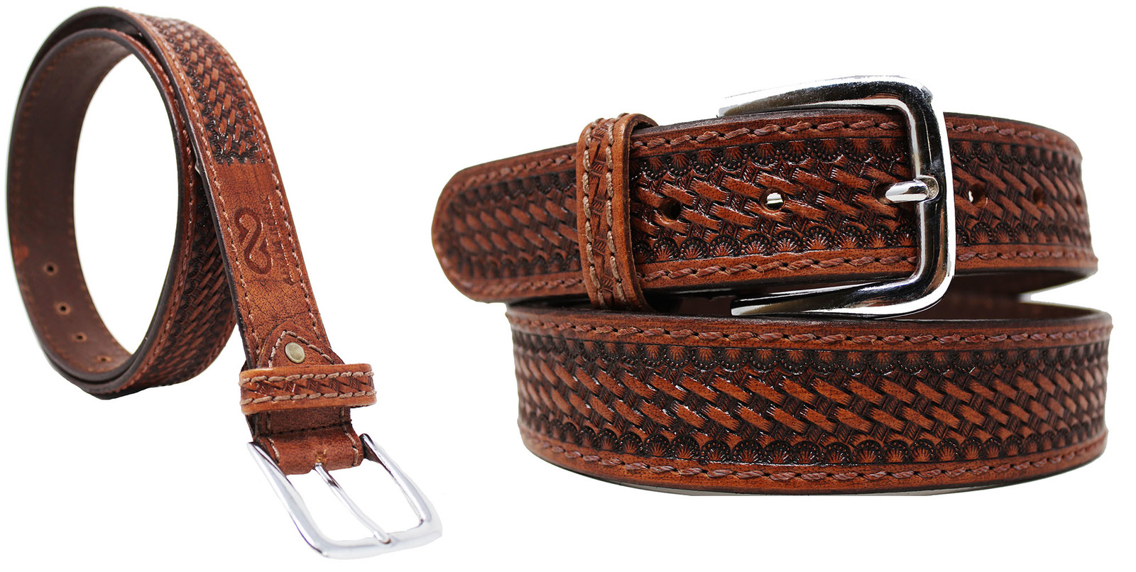 53-54  Adam Burk Men&#39;s Western Heavy Duty Basket Weave Leather Belt 26AB... - $26.72+