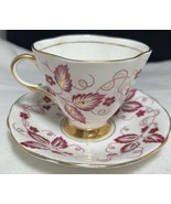 Clarence Bone China Pink, White and Gold Cup &amp; Saucer - Made in England ... - $16.82