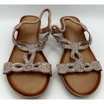 Meeshine Women&#39;s Wedge Sandals Bohemian Beach Rhinestones Rose Gold 39 (... - $25.65