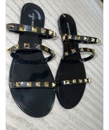 STEVE MADDEN Black Gold-Tone Studded Slides Jelly Sandals sz 8 new - £30.41 GBP