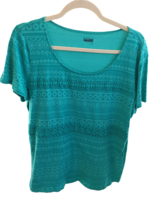 Basic Editions Womens Shirt Large Green Short Sleeves Cotton T-Shirt Top Casual - £7.83 GBP