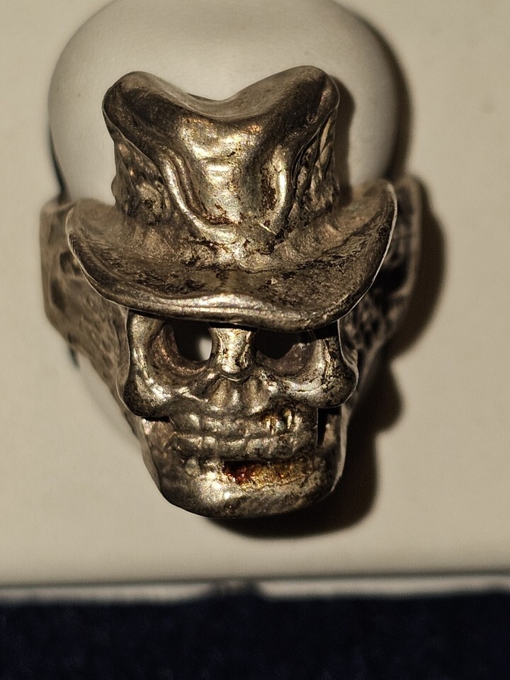 Skull Ring 925 Silver Ring Goth BIker Skull Hat Reaper Item image 5