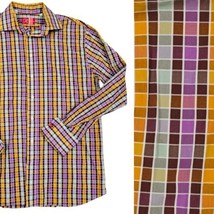 Rufus Mens Large Button Up Checker Shirt Multi-color Purple French Cuff Contrast - £29.77 GBP