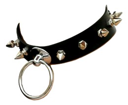 O Ring Spike Choker Necklace Black Gothic Buckle Ring Black Collar Fashion Steel - £5.71 GBP