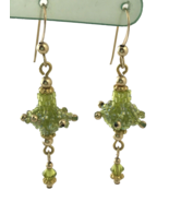 14K Gold Filled Green Beaded Dangle Earrings - £6.68 GBP