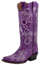 Womens Western Rodeo Boots Purple Wedding Bride Leather Embroidered Size 5.5 - $148.49