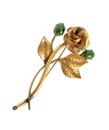 1940s Winard 12K GF Metal Rose Flower Green Glass Stones Brooch Gold Ton... - £23.66 GBP