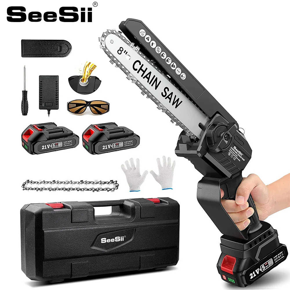 SEESII 8 inch Brushless Chain Saw 2X2.0 Ah Batteries Handheld Pruning Chain Saw  - £338.78 GBP