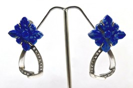 Natürlicher viktorianischer Ohrring Lapislazuli geschnitzt Blume Diamant... - $199.56