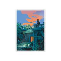 Charming Nature-Inspired Gloss Poster - Cat on Rooftop at Sunset - $21.20