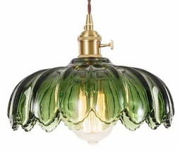 Vintage Pendant Light Fixtures - Hanging Green Glass Pendant Light Gold - $47.50 Vintage Pendant Light Fixtures - Hanging Green Glass Pendant Light Gold - $47.50