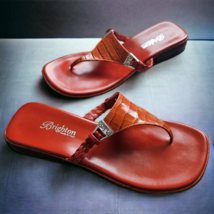 Brighton Sandals Womens 7.5M Linda Rust Red Croc Slide Sandal Leather Italy Made - £43.52 GBP
