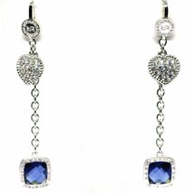 Rebecca Chain Earrings with Clear Pave Hearts and Blue Square Crystals - £125.36 GBP