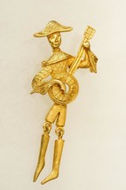 Vintage Costume Jewelry Gerrys Gold Tone Musician Banjo Instrument Brooch Pin - $19.79