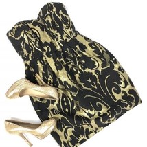 H&amp;M Formal Short Dress Gold Black Floral Pattern Halter Strapless Women ... - £7.77 GBP