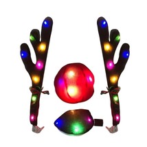 Car Rein Antlers Christmas Car Decoration LED  Car Rein Antlers With Nose Tail C - £91.30 GBP