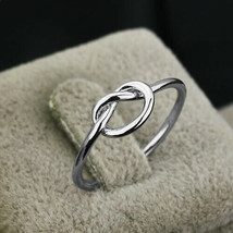 Heart Knot Infinity Thin Midi Ring Women&#39;s Stacking Ring 18K White Gold Finish - £47.54 GBP